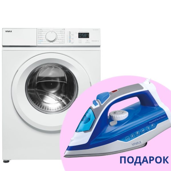 МАШИНА ЗА ПЕРЕЊЕ VIVAX WFL120716CDS 7КГ/1200ВРТЕЖИ +ПЕГЛА VIVAX IR2200SS